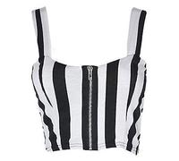 Women Ladies Boobtube Sexy Zip Crop Top Front Padded Strap Bralet Bra Top Vest 8-14 (S/M (8-10 UK), Black and White Stripe)