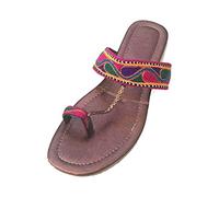 Women Ladies Casual Flat Sandal Indian Handmade Embroidered Kolapuri UK Size (7, Gold Multy)