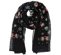 Women Ladies Christmas Scarf with Robins, Stars & Snowflakes Print