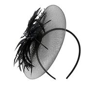Women Ladies Dot Mesh Feather Headband Fascinator Netting Feathers Big Flower Headband Party Girls Women Fascinator Headwear Hair Bands Fashionable Hat (Black, One Size)