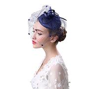Women Ladies Fascinator Hat with Veil Wedding Party Pillbox Hat Bowler Mini Top Hats Race Ascot Hats Hair Accessories Dot Mesh Net Veil with Hair Clips for Evening Prom Burlesque Navy Blue