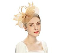 Women Ladies Fascinators Hat Wedding Fascinators Tea Party Hat Flapper Pillbox Hat Bowler Race Hat Feather Flower Fascinator with Headband Hair Clips Headdress Headpieces Bride Hair (Gold, One Size)