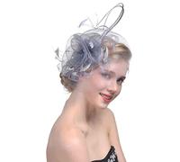 Women Ladies Flower Feather Fascinators Headband Hair Clip Hat Wedding Cocktail Mesh Net Veil Headband Bride Headwear Pillbox Hat Flower Derby Hat with Hair Clip Hair Loop for Wedding Evening Party