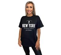 Women Ladies Oversized Butterfly Love Heart Print Short Sleeve T-Shirt Top Cotton Tee for Casual Wear NY Downtown Black 16-18