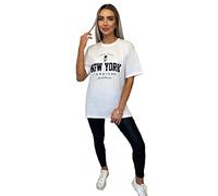 Women Ladies Oversized Butterfly Love Heart Print Short Sleeve T-Shirt Top Cotton Tee for Casual Wear NY Downtown White 12-14