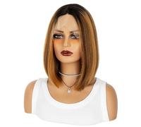 Women Ladies Short Straight Hair Bob Wigs For Cosplay Party Christmas Halloween Wigs (Gradual Brown)