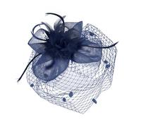 Women Ladies Small Flower Feather Fascinator Wedding Fascinators, Headband Hat with Clip, Elegant for Weddings & Mother Of the Bride Brooch Clip Party Royal Ascot Race Navy Fascinator