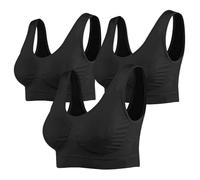 Women Ladies Super Comfort Sports Bra with Removable Pads, High Support Wireless Breathable Everyday Comfy Yoga Bras (Pack of 3) - Black - 2XL