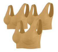 Women Ladies Super Comfort Sports Bra with Removable Pads, High Support Wireless Breathable Everyday Comfy Yoga Bras (Pack of 3) - Beige - XXL