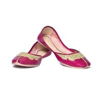 Women Ladies Traditional Embroidery Ethnic Bridal Handmade Leather Pink Flat Khussa Indian Pumps Slip On Shoes (Numeric_4)