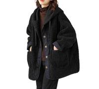 LCDIUDIU Women Ladies Winter Long Warm Thick Parka Faux Fur Jacket Hooded Coat Fashion Trimmed Faux Fur Outdoor Winter Puffer Jacket Long Sleeves Windbreaker Cardigan Outerwear,Black,M