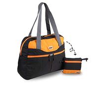 Women Large Foldable Travel Duffel Bag - Packable Tote, Carry-on Luggage, Weekender Overnight Bag, Lightweight, Black & Orange