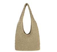 Women Large Straw Beach Bag Handmade Woven Shoulder Bags Hobo Tote Handbag Purse for Summer, Light Khaki, One Size