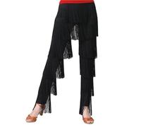 Women Latin Dance Pants Multi-Layer Tassel Belly Dance Trousers Ballroom Professional Fringe Rumba Tango Salsa Practice Trousers (Black, M)