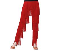 Women Latin Dance Pants Multi-Layer Tassel Belly Dance Trousers Ballroom Professional Fringe Rumba Tango Salsa Practice Trousers (Red, M)