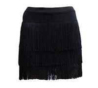 Women Latin Tassel Skirt Practice Square Dance Festival Salsa Skirt Three Layered Fringes Belly Dancing Skirt Performance Ballroom Outfit Mini Skirt Black