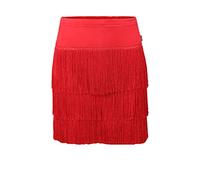 Women Latin Tassel Skirt Practice Square Dance Festival Salsa Skirt Three Layered Fringes Belly Dancing Skirt Performance Ballroom Outfit Mini Skirt Red