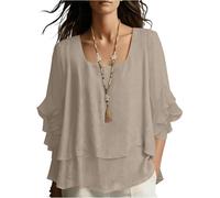 Women Layered Ruffle Sleeve Square Neck Loose Fit Blouse Lightweight Flowing Casual Top Shirt