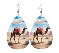 Women Leather a beautiful camel Printed Earrings Simple Teardrop Shaped Pendant Stylish Holiday Gift