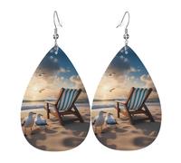 Women Leather beautiful blue sky and sea Printed Earrings Simple Teardrop Shaped Pendant Stylish Holiday Gift