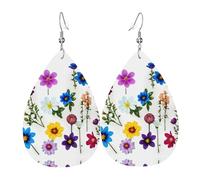 Women Leather Beautiful bouquet Printed Earrings Simple Teardrop Shaped Pendant Stylish Holiday Gift