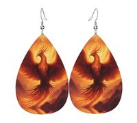 Women Leather beautiful phoenix Printed Earrings Simple Teardrop Shaped Pendant Stylish Holiday Gift