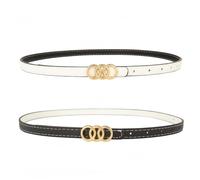 Women Leather Belt Reversible Two Color Thin Belt Trendy Skinny Elastic Belts With Gold Buckle For Dresses Jeans