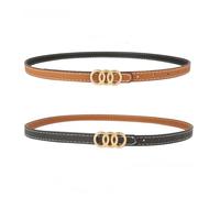 Women Leather Belt Reversible Two Color Thin Belt Trendy Skinny Elastic Belts With Gold Buckle For Dresses Jeans