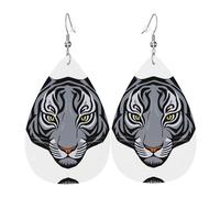 Women Leather Black and white tiger head Printed Earrings Simple Teardrop Shaped Pendant Stylish Holiday Gift