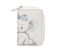 Women Leather Card Holder Coin wallet, Zipper Purse Key Change Compact Organizer Clutch Pouch Pocket 4.5x3.15 in Print Cute Sitting Elephant with Pink Balloon Writing Love You