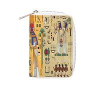 Women Leather Card Holder Coin wallet, Zipper Purse Key Change Compact Organizer Clutch Pouch Pocket 4.5x3.15 in Print Ancient Egypt Egyptian Temples Retro Gods, Pharaohs, Murals