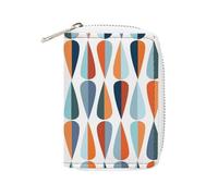 Women Leather Card Holder Coin wallet, Zipper Purse Key Change Compact Organizer Clutch Pouch Pocket 4.5x3.15 in Print Mid Century Drop Shapes in Tones