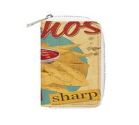 Women Leather Card Holder Coin wallet, Zipper Purse Key Change Compact Organizer Clutch Pouch Pocket 4.5x3.15 in Print Yellow Mexican Food Tortilla, Hamburger, Burrito, Tequila