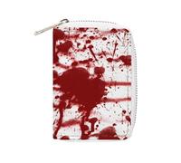 Women Leather Card Holder Coin wallet, Zipper Purse Key Change Compact Organizer Clutch Pouch Pocket 4.5x3.15 in Print Red Bloody Blood Splashes on White Background