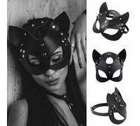 Women Leather Cat Mask Sexy Half Face Eyemask Cosplay Costume Props Halloween Party Masquerade Mardi Gras Carnival Accessories