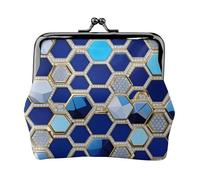 Women Leather Coin Purse Blue Hexagons Diamond Mini Wallet Small Bag for Keys Cards Lipstick