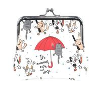 Women Leather Coin Purse, Hasp Card Key Change Wallet Kiss Lock Mini Clutch Pouch Pocket Ladies Small Buckle Handbag Case Print Funny Cats Dogs Red Umbrella Raindrops