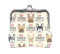 Women Leather Coin Purse, Hasp Card Key Change Wallet Kiss Lock Mini Clutch Pouch Pocket Ladies Small Buckle Handbag Case Print I Love French Bulldogs Seamless Vintage Style