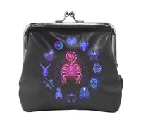 Women Leather Coin Purse, Hasp Card Key Change Wallet Kiss Lock Mini Clutch Pouch Pocket Ladies Small Buckle Handbag Case Print Scorpio Zodiac Circle