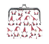 Women Leather Coin Purse, Hasp Card Key Change Wallet Kiss Lock Mini Clutch Pouch Pocket Ladies Small Buckle Handbag Case Print Scandinavian Christmas Gnome Dressed Red On White
