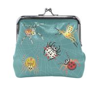 Women Leather Coin Purse, Hasp Card Key Change Wallet Kiss Lock Mini Clutch Pouch Pocket Ladies Small Buckle Handbag Case Print Colorful Spiders On Spider Web On Green
