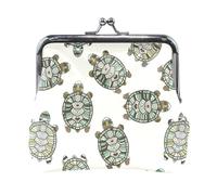 Women Leather Coin Purse, Hasp Card Key Change Wallet Kiss Lock Mini Clutch Pouch Pocket Ladies Small Buckle Handbag Case Print Tribal Turtles Tortoises Seamless