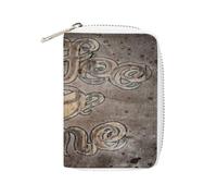 Women Leather Coin wallet, Key Change Organizer Zipper Card Holder Purse Clutch Pouch Pocket 4.5x3.15 in Print Retro Style Coffee Time Lettering on Vintage