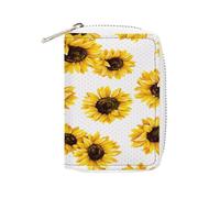 Women Leather Coin wallet, Key Change Organizer Zipper Card Holder Purse Clutch Pouch Pocket 4.5x3.15 in Print Seamless Sunflowers on Polka Dots