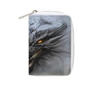 Women Leather Coin wallet, Key Change Organizer Zipper Card Holder Purse Clutch Pouch Pocket 4.5x3.15 in Print Grey Dragon Scary Teeth on Grey
