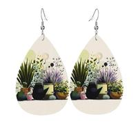 Women Leather Compact photo shoot with flowers Printed Earrings Simple Teardrop Shaped Pendant Stylish Holiday Gift