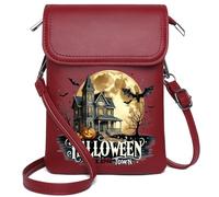 Women Leather Crossbody Purse Women ID Credit Card Case Halloween Pumpkin Ghost Cemetery Witch Skeleton Bat Haunted for Valentine's Day Birthday Gifts Long Purse for Gift
