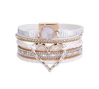 Women Leather Cuff Bracelet Set Multilayer Wrap Bracelet Heart Bracelet Magnetic Clasp Bracelet For Women Digital Ring Watch (White, One Size)