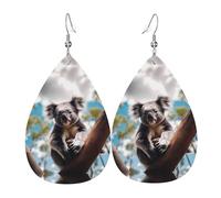 Women Leather Cute little koala Printed Earrings Simple Teardrop Shaped Pendant Stylish Holiday Gift