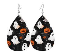 Women Leather Dancing Ghost Printed Earrings Simple Teardrop Shaped Pendant Stylish Holiday Gift